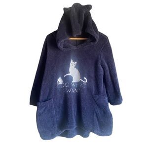 Navy Blue Hooded Sherpa Pullover Sweatshirt. Size XL.